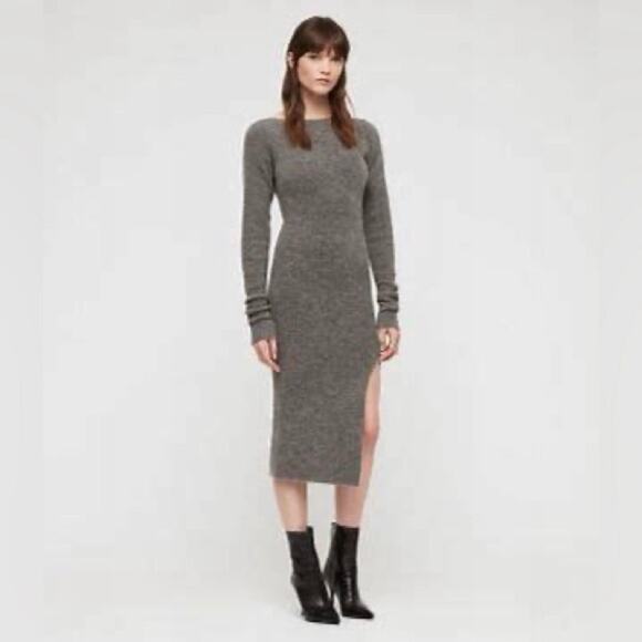 NWT AllSaints Sedona Midi Dress‎ Wool Alpaca Charcoal Grey Women’s Size Medium - Picture 1 of 12